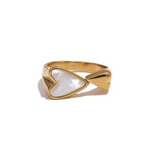 Gold Heart Ring with White Inlay - Women's Jewelry